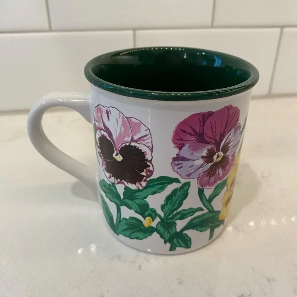 Vintage Rare Potpourri Designs Floral Pansies Coffee Mug 1991, 3.5